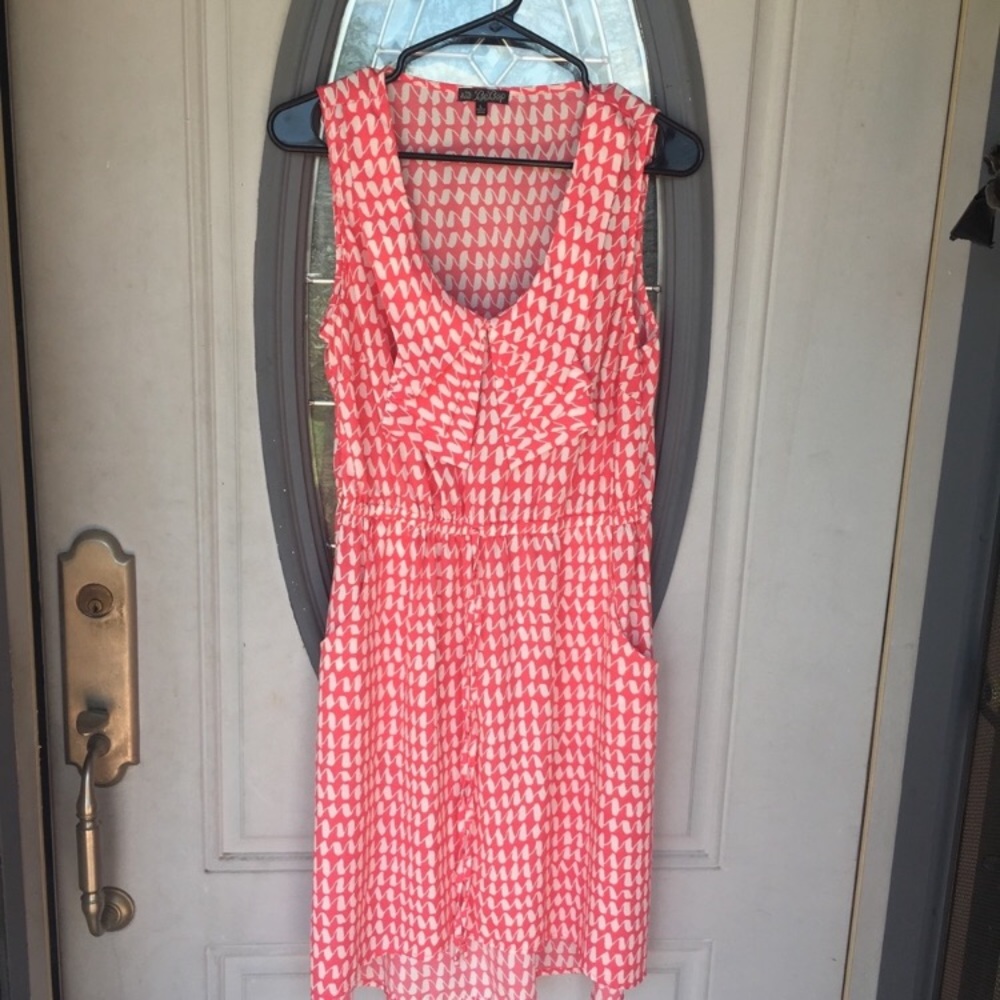 Bebop coral & white geometric print dress with bow